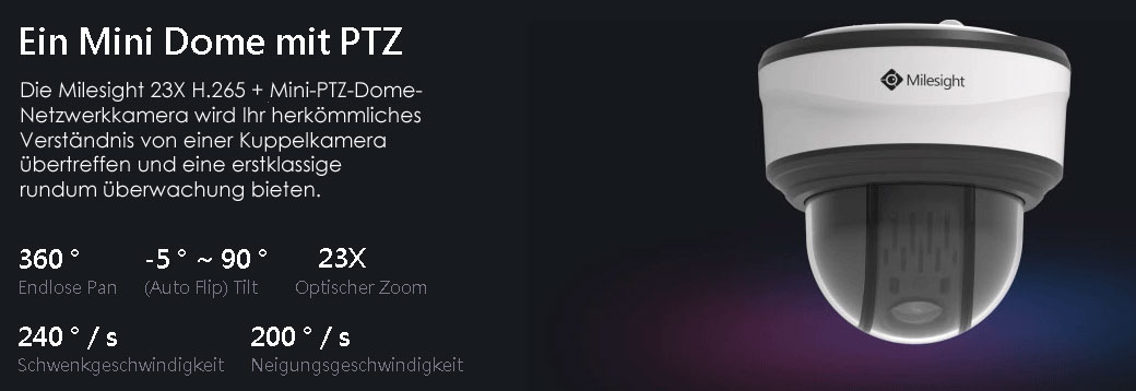 Milesight 23x Zoom H,265+ Mini-PTZ-Dome Netzwerkkamera