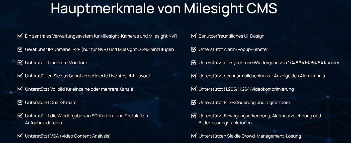 Milesight CMS Hauptmerkmale