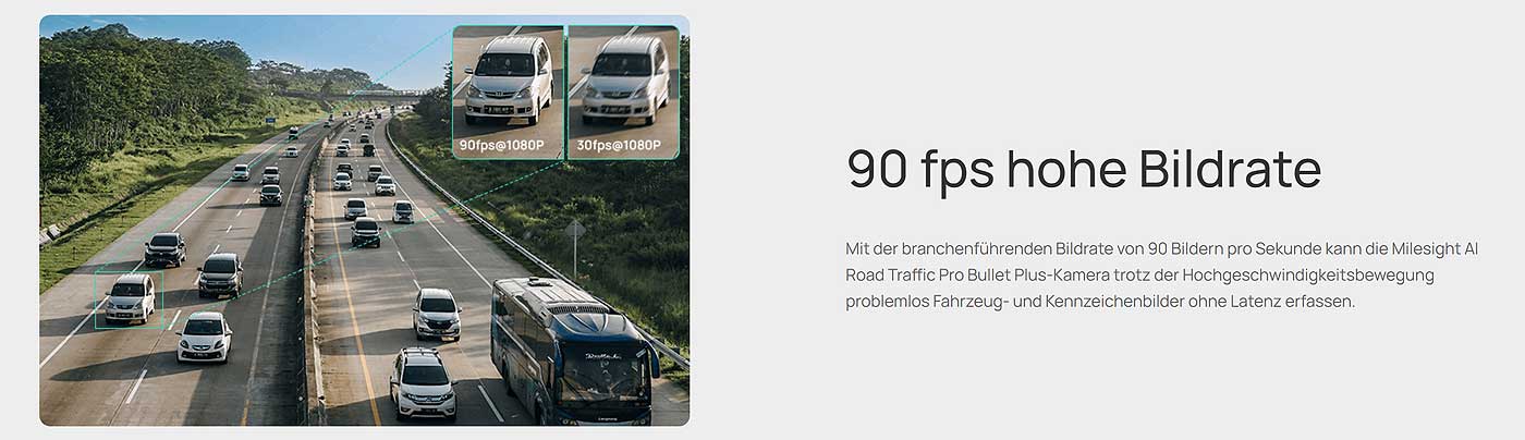Milesight AI Road Traffic Pro Bullet Plus Kamera mit 90 fps hohe Bildrate